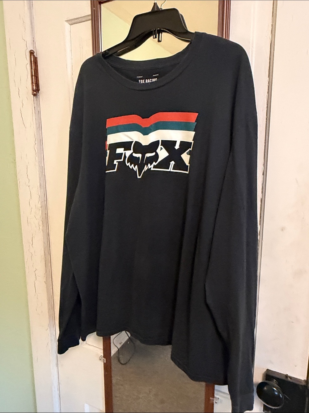 Fox Racing Black Long Sleeve Tee with Red and Teal Chest Stripes